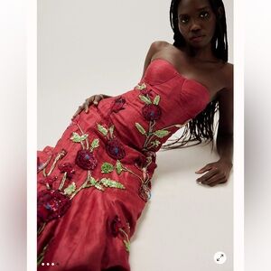 Free People La Fouri Layla Floral Embroidered Beaded Silk Corset Gown Dress